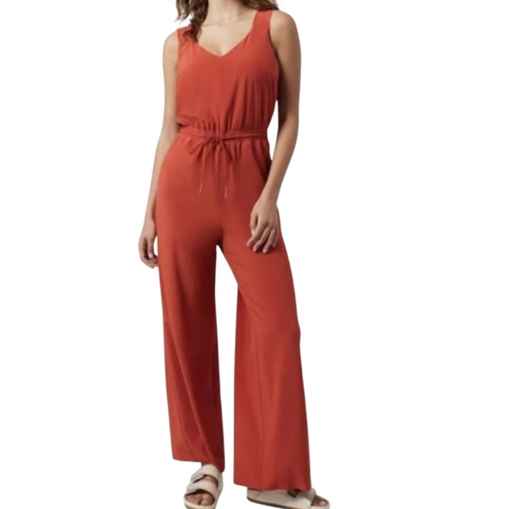 Athleta Savannah Wide Leg Baggy Jumpsuit 4 Burnt Orange Athleisure Casual Travel